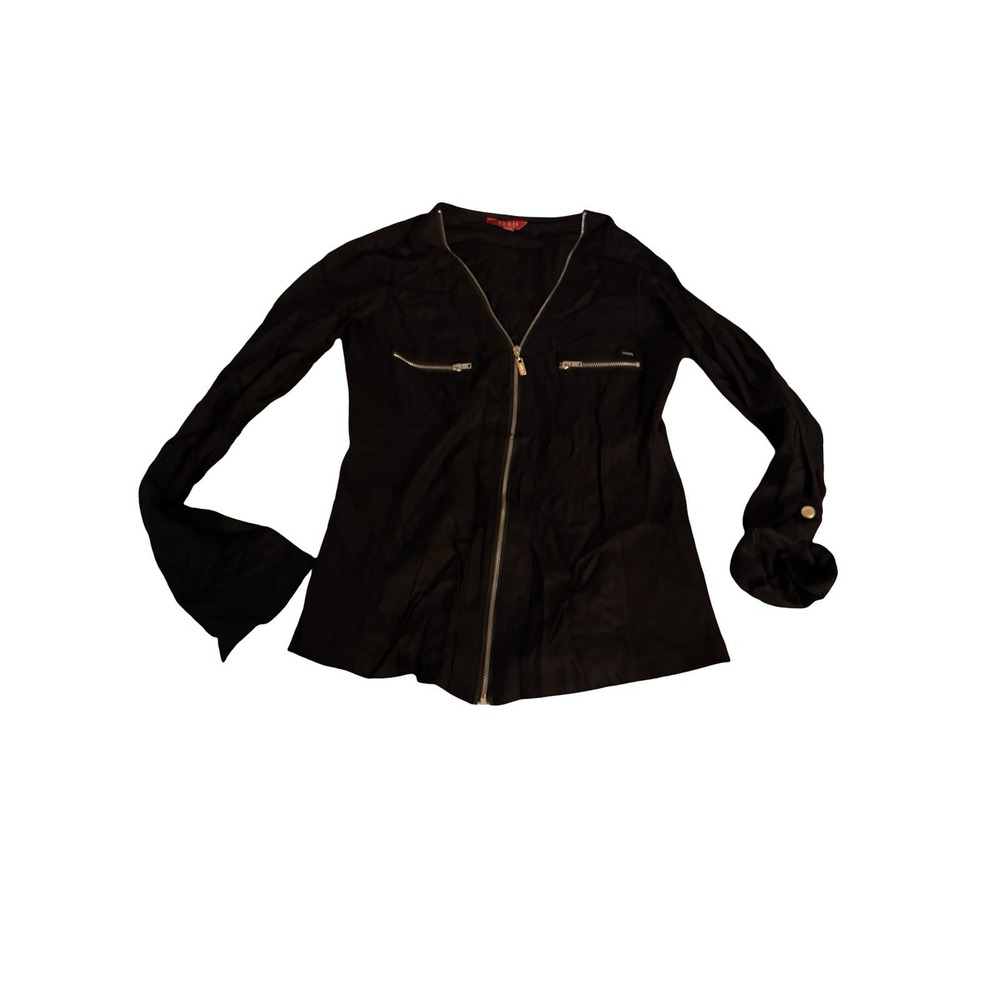 Guess Black Gold Zip Front Top Shirt Blouse Women's - Medium - NWOT